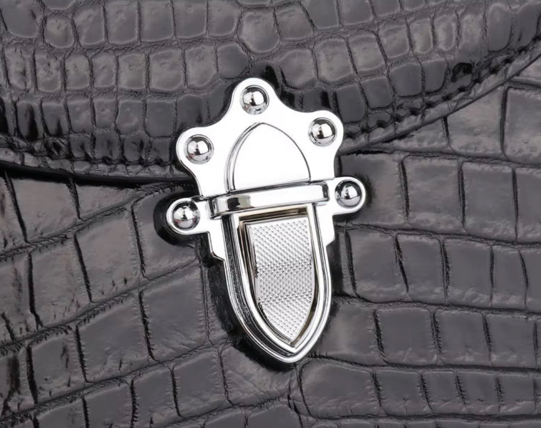 Black Crocodile Leather Belly Bag – Handmade in Italy | Noiyan