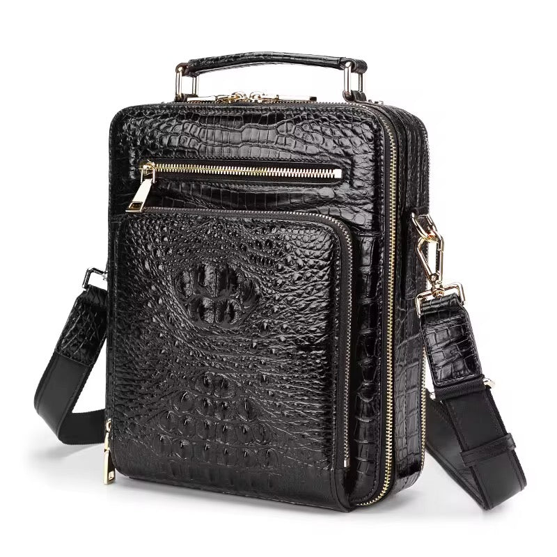 Crocodile Leather Travel Bag Black & Brown – Handmade in Italy | Noiyan