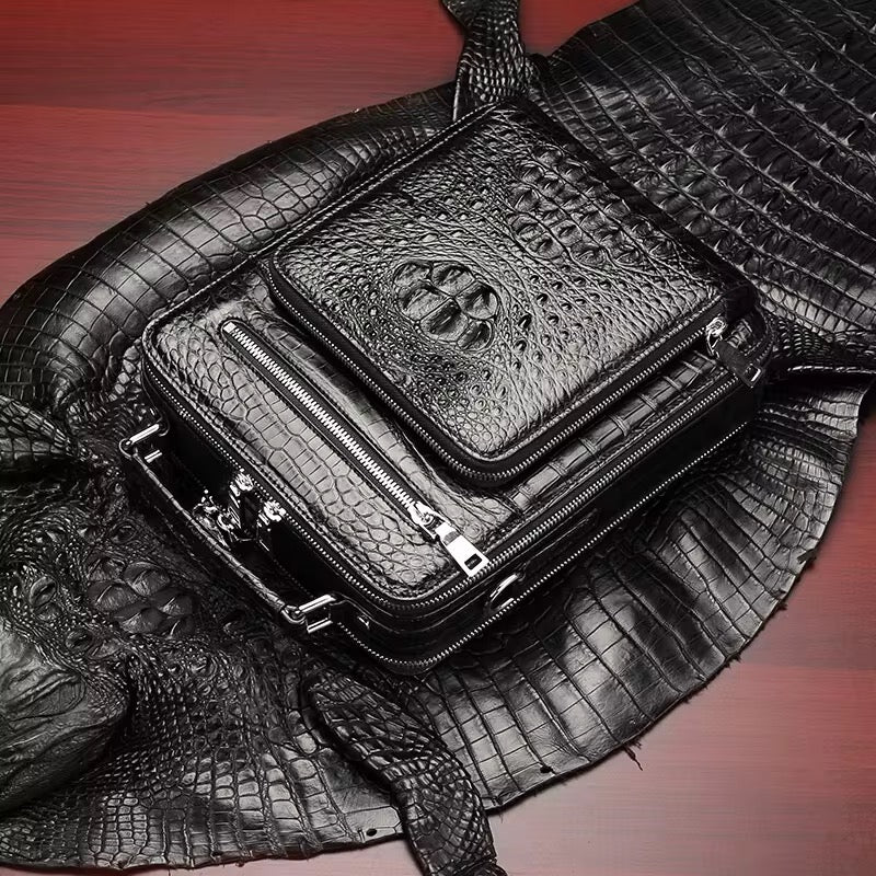 Crocodile Leather Travel Bag Black & Brown – Handmade in Italy | Noiyan