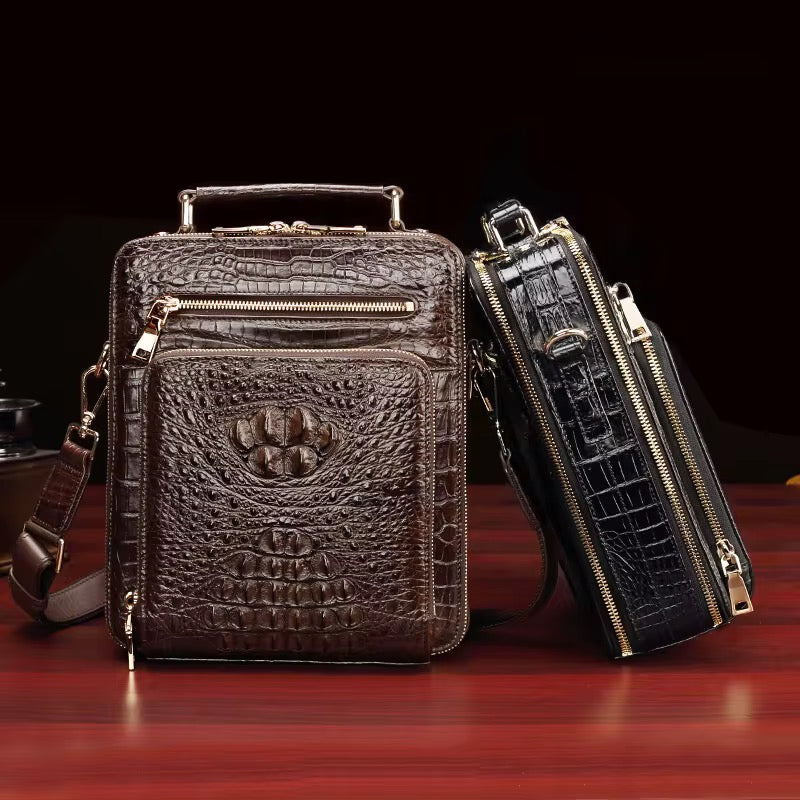 Crocodile Leather Travel Bag Black & Brown – Handmade in Italy | Noiyan