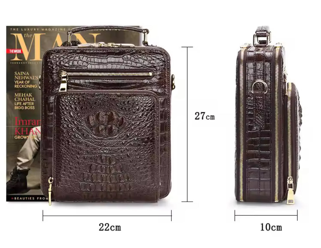 Crocodile Leather Travel Bag Black & Brown – Handmade in Italy | Noiyan