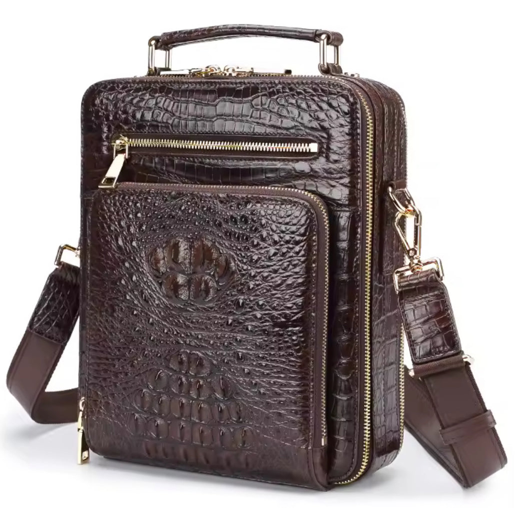 Crocodile Leather Travel Bag Black & Brown – Handmade in Italy | Noiyan