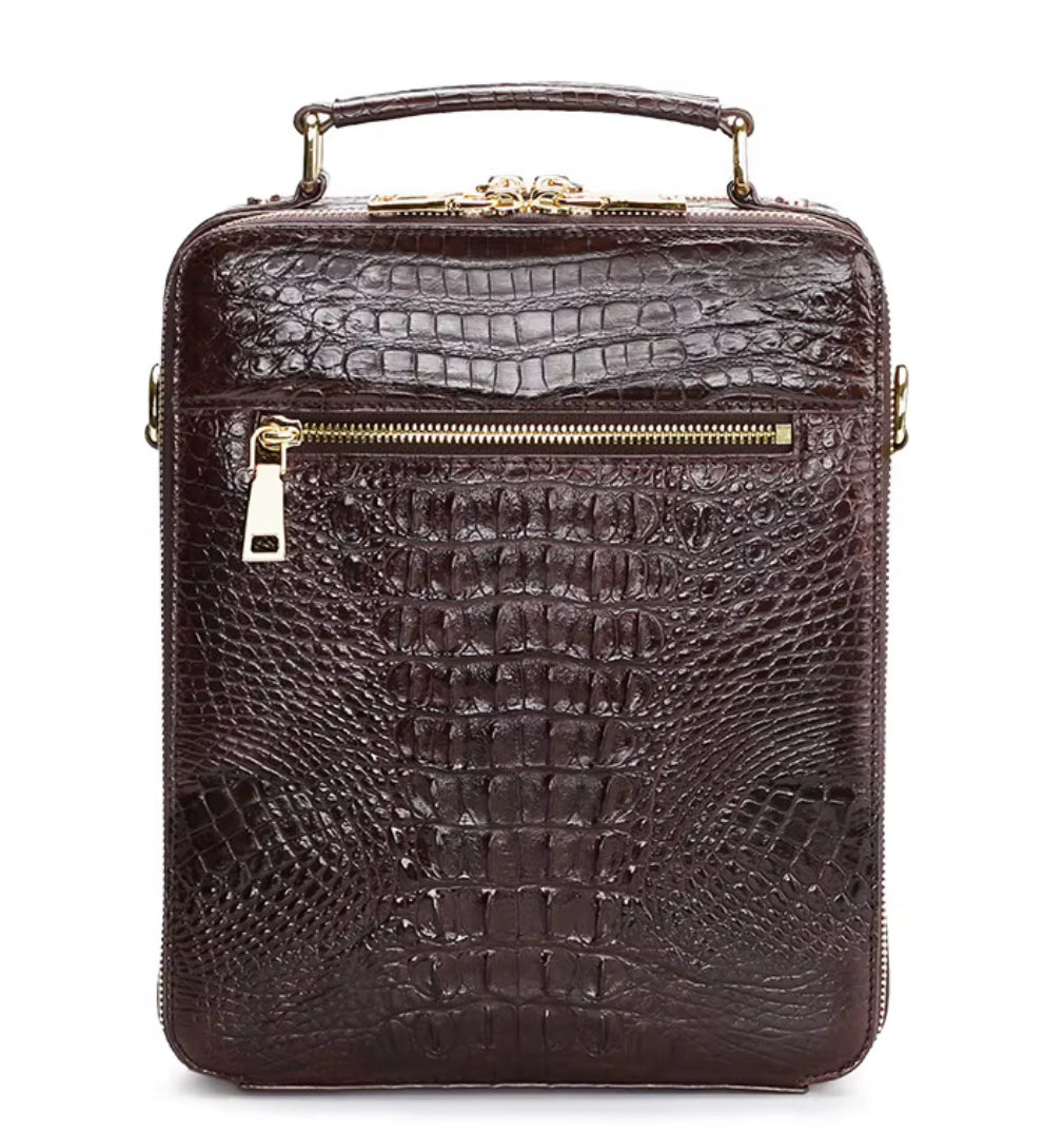 Crocodile Leather Travel Bag Black & Brown – Handmade in Italy | Noiyan