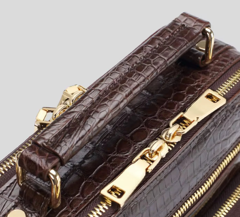 Crocodile Leather Travel Bag Black & Brown – Handmade in Italy | Noiyan