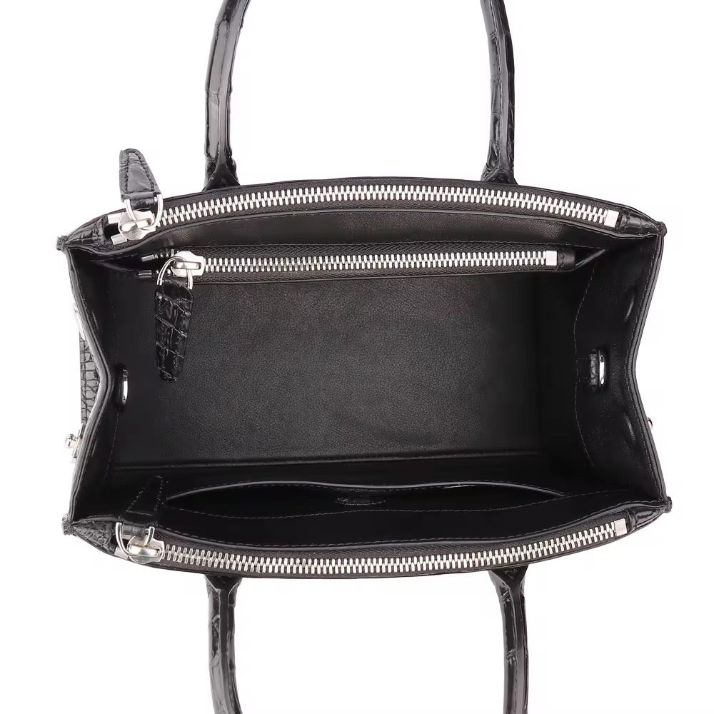 Black Crocodile Belly Leather Bag – Handmade in Italy | Noiyan