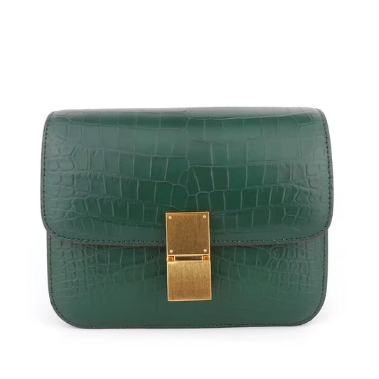 Pink & Dark Green Crocodile Leather Bag – Handmade in Italy | Noiyan