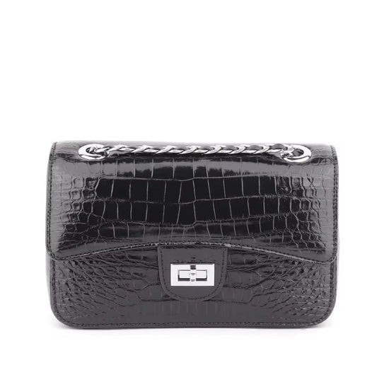 Black Crocodile Belly Leather Chain Purse – Handmade in Italy | Noiyan