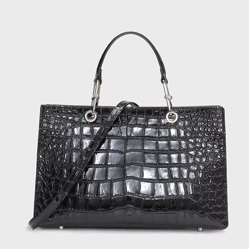 Black Crocodile Belly Leather Chain Purse – Handmade in Italy | Noiyan