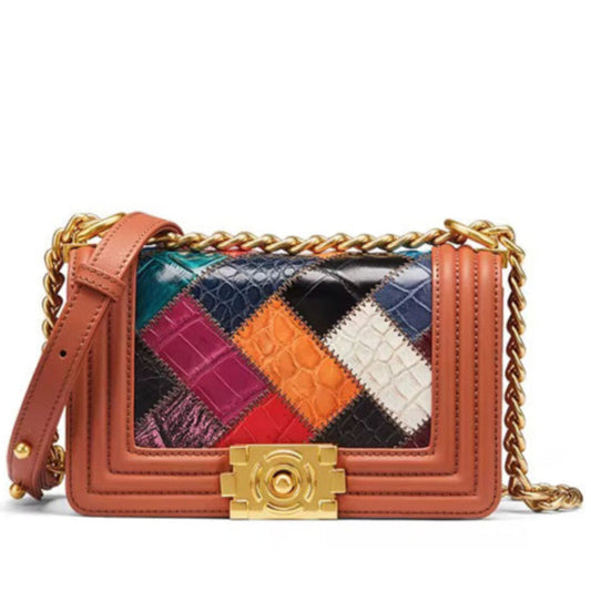 Multicolor Crocodile Leather Purse with Golden Chain | Noiyan