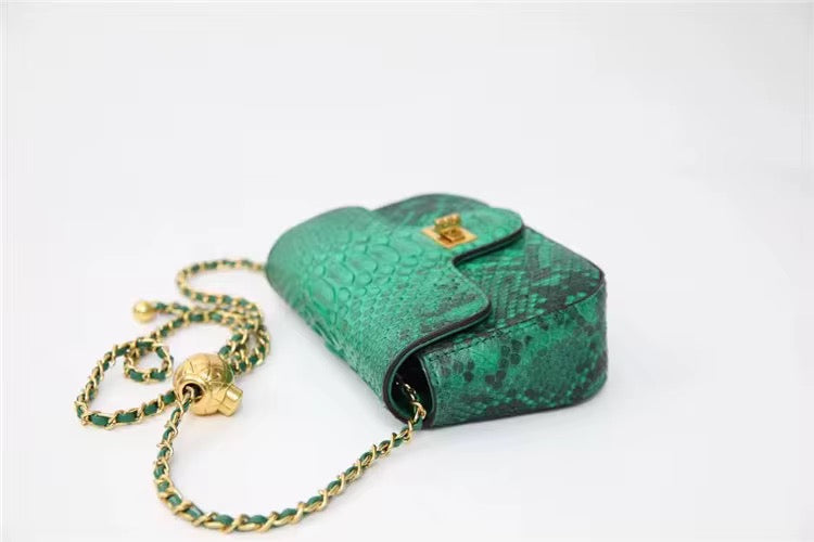 Snake Leather Purse with Golden Chain – Handmade in Italy | Noiyan