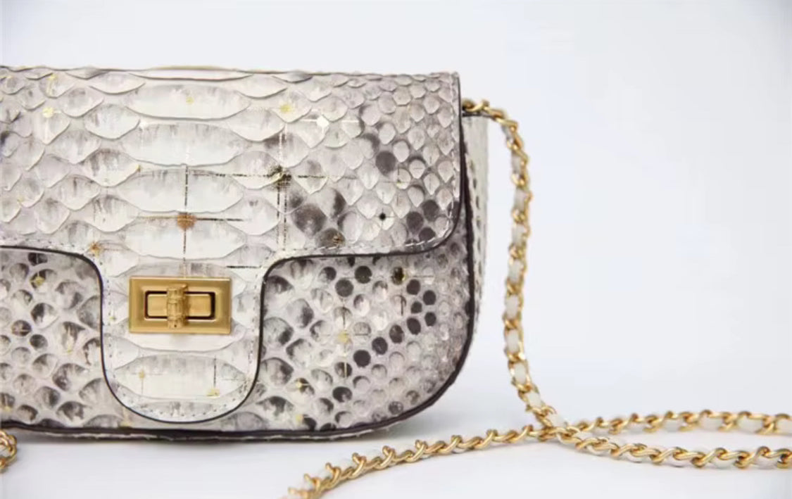 Snake Leather Purse with Golden Chain – Handmade in Italy | Noiyan