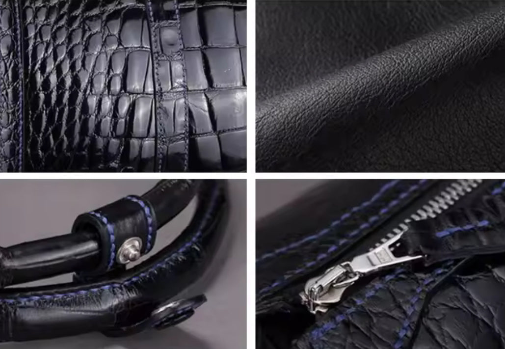 Black Crocodile Leather Travel Bag – Handmade in Italy | Noiyan