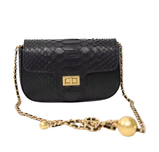 Snake Leather Purse with Golden Chain – Handmade in Italy | Noiyan